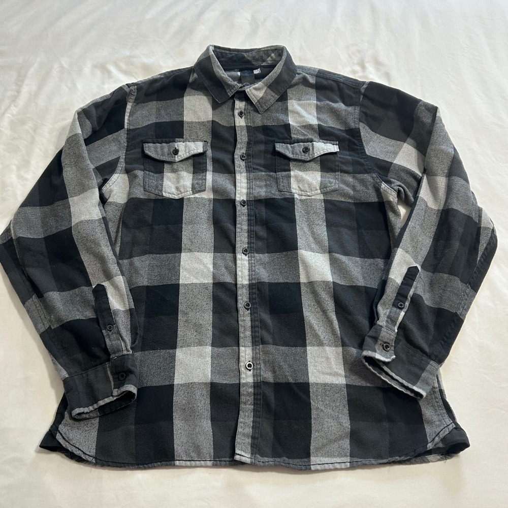 Burnside Mens Black Gray Buffalo Plaid Flannel Button Down Shirt B8210 L